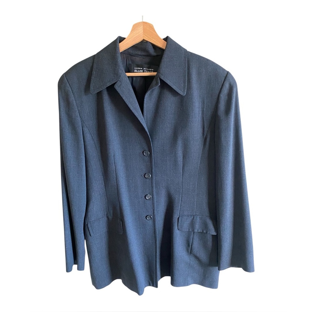 Linda Allard Ellen Tracy Jacket Women Size 16 Charcoal Office Blazer Preppy Wool